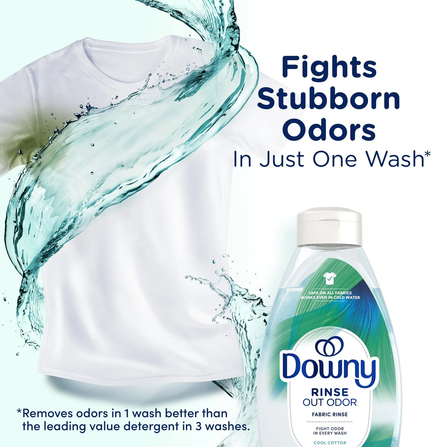 Downy Fabric Rinse Laundry Odor Remover and Softener, Cool Cotton Scent, 25.5 fl oz