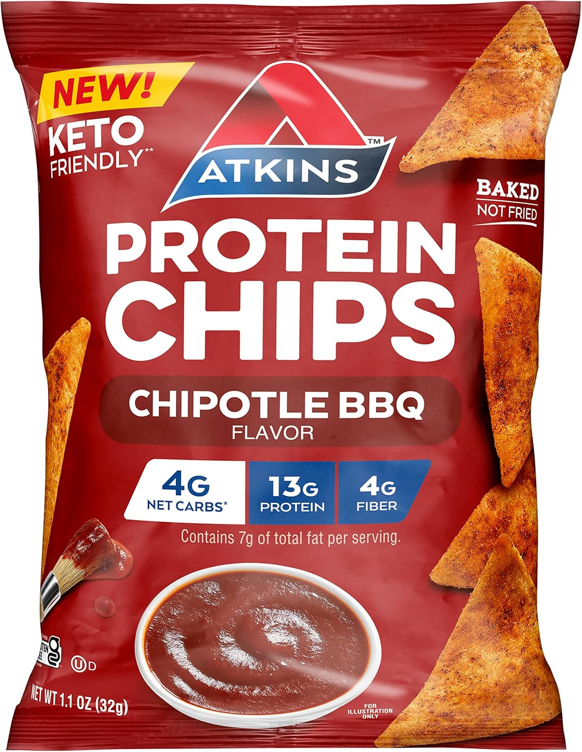 Atkins Chipotle BBQ Protein Chips, 4g Net Carbs, 13g Protein, Gluten Free, Low Glycemic, Keto Friendly