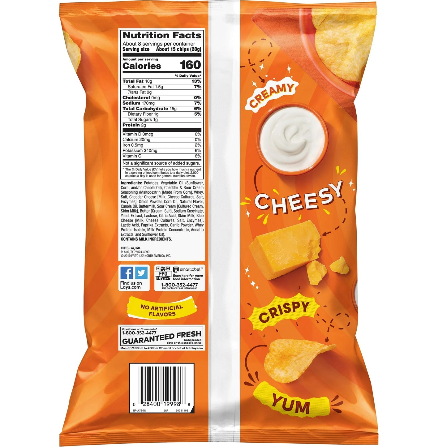 Lay's Potato Chips, Cheddar & Sour Cream, 7.75 oz Bag