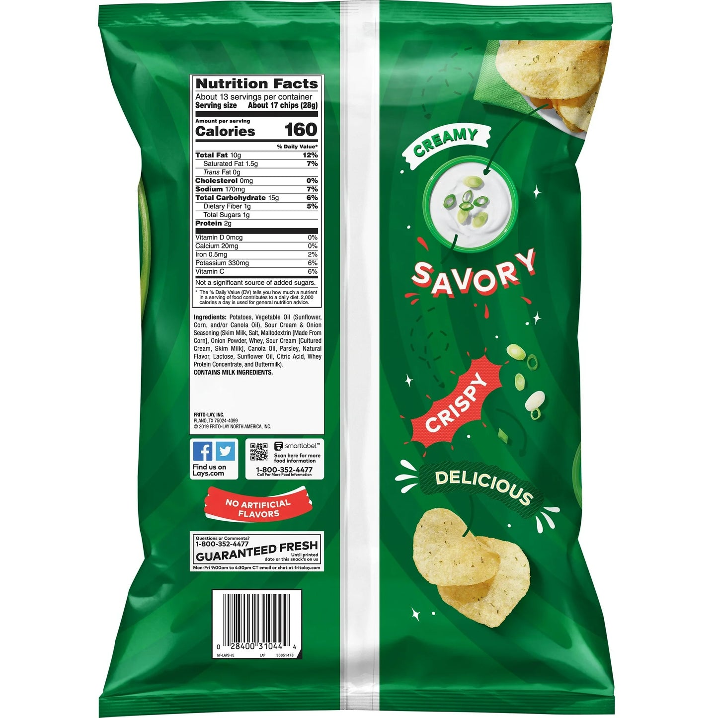 Lay's Sour Cream & Onion Flavored Potato Chips, Party Size, 12.5 oz Bag