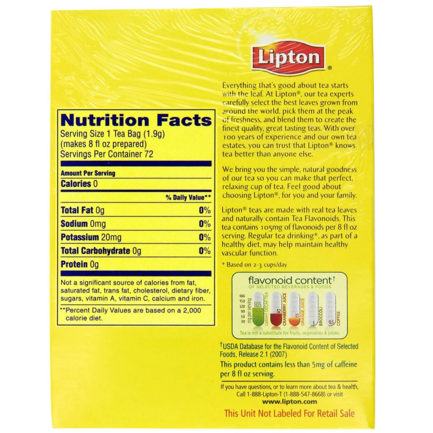 Lipton Decaffinated Black Tea, Tea Bags, 72 Ct