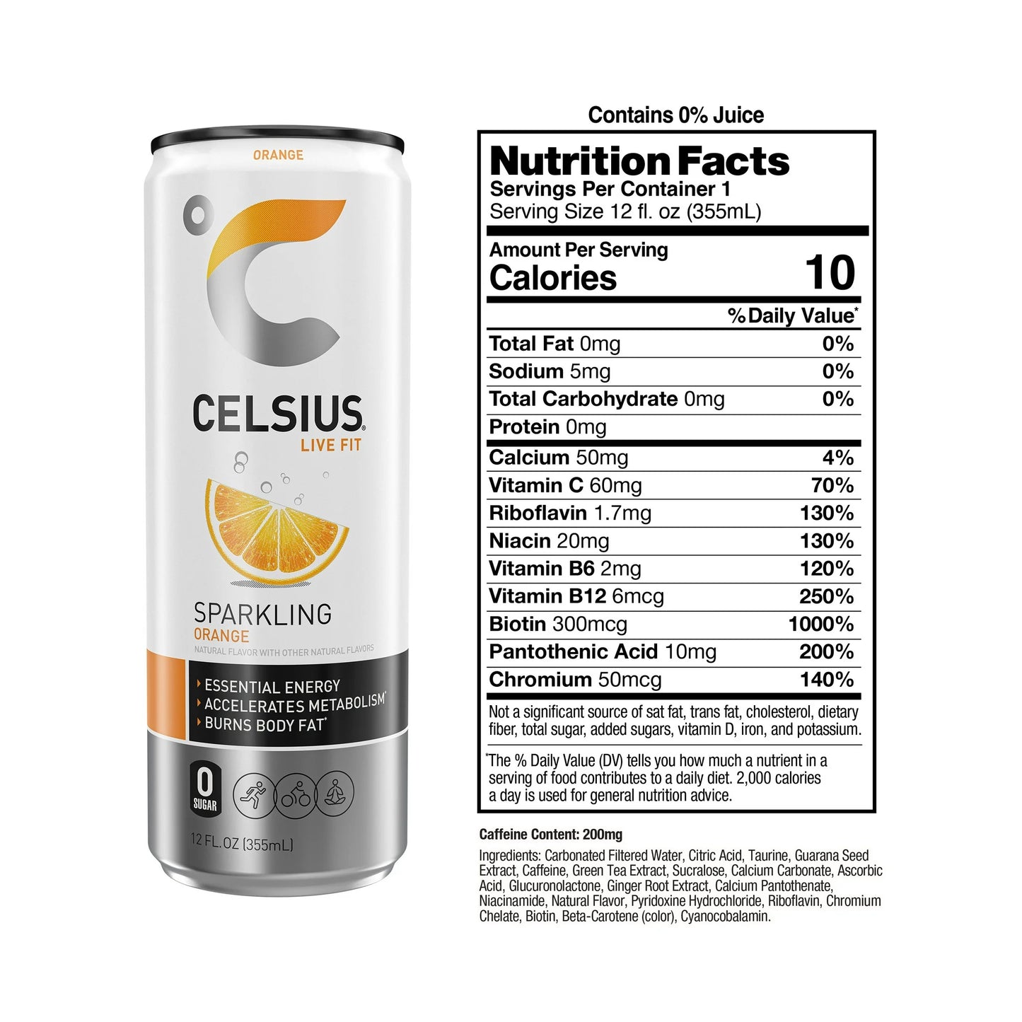 CELSIUS Sparkling Orange, Functional Energy Drink 12 fl oz Single Can