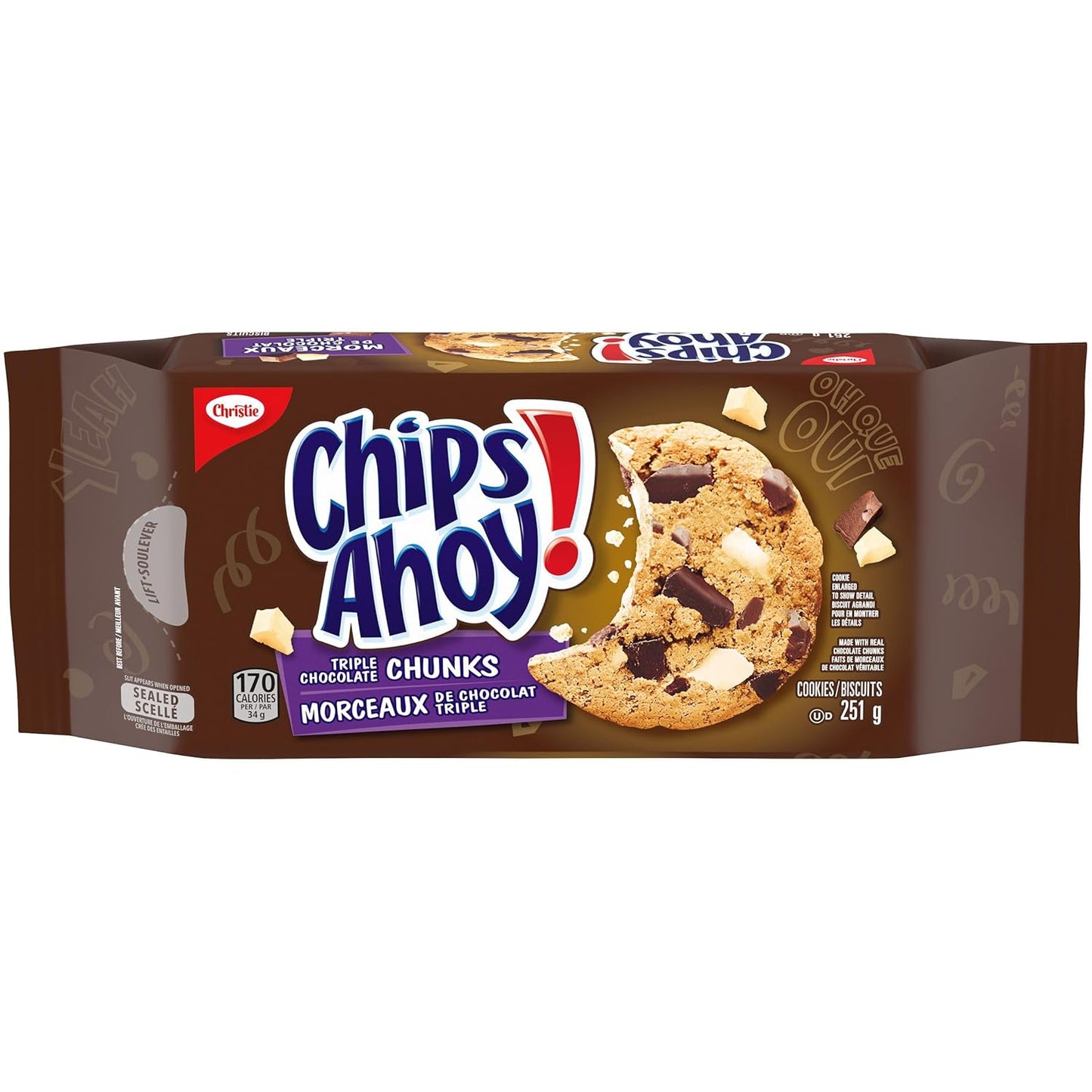 Christie Chips Ahoy Triple Chocolate Chunks Chip Cookies, 251g/8.9oz - Indulgent Chocolate Chip Treats