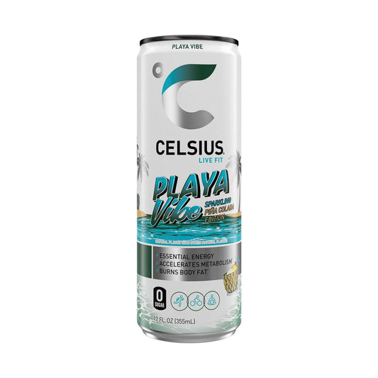 CELSIUS Sparkling Playa Vibe, Functional Energy Drink 12 fl oz Single Can- Pack of 3