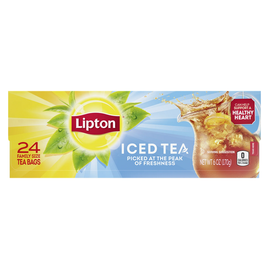 Lipton Family Sized Iced Unsweetened Black Tea, Caffeinated, Tea Bags 24 Count Box