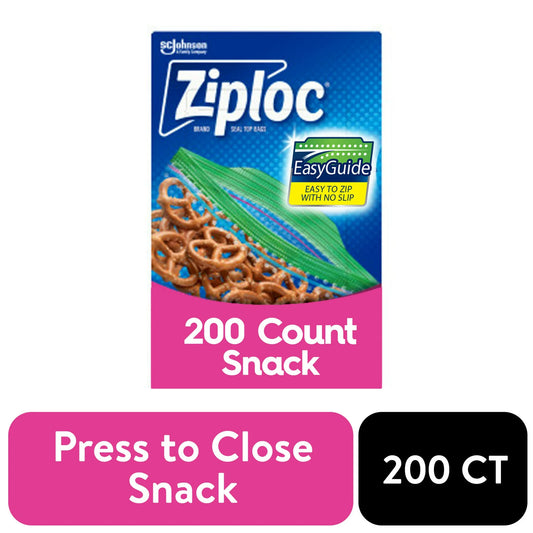 Ziploc® Brand Snack Bags with EasyGuide™ Texture, Grip 'n Seal Technology™, 200 count